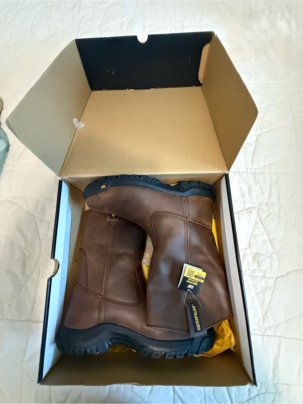 Caterpillar Men's Brown Slip-Resistant Work Pull-On Boots